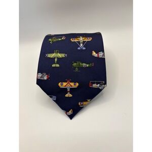 Alynn Neckwear Mens Navy Blue Vintage US Warplanes Silk Tie Aviation Biplane